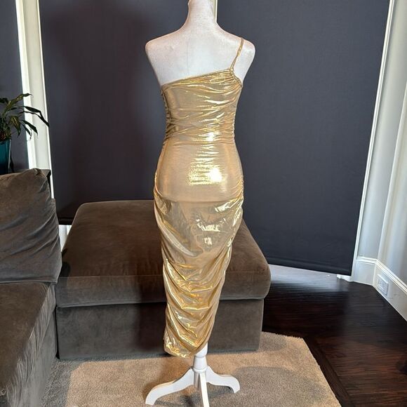 Women’s Gold Bodycon One Shoulder Lightweight Party Cocktail Prom Dress Size S - Picture 4 of 8
